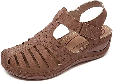 SHIBEVER Closed Toe Sandals for Women Casual Summer Hollow Out Vintage Wedge Sandal Gladiator Outdoor Shoes Brown 10