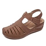 SHIBEVER Closed Toe Sandals Women: Comfortable Summer Dressy Wedge Platform Orthopedic Sandals Brown Size 9