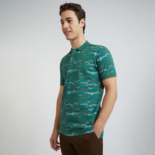 Image of Colorplus Men's Regular Fit Print Pattern Pure Cotton Half Sleeve Polo Neck Casual T-Shirt