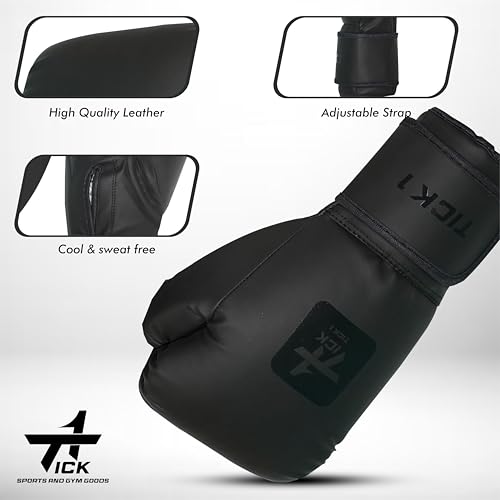 Image of Boxing Gloves for Men & Women 12 oz - Punching Gloves for Training & Heavy Bag Punching with Moulded Foam Padding.Durable PU Material with Secure Velcro Wrist Support (Colour Black)
