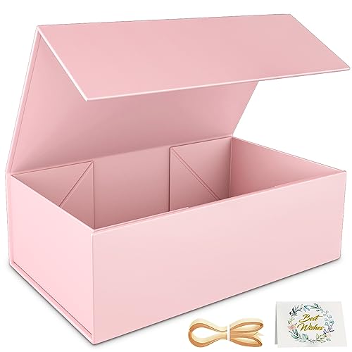 RYDDOY Pink Gift Box, 12x6x4'' Gift box for Presents with Lids Magnetic Closure Rectangle Collapsible for Bridesmaid Proposal Box, Wedding, Christmas, Halloween, Birthday Gift Packging