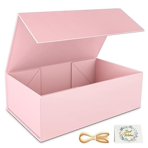 RYDDOY Pink Gift Box, 9.5x6x3'' Gift box for Presents with Lids Magnetic Closure Rectangle Collapsible for Bridesmaid Proposal Box, Wedding, Christmas, Halloween, Birthday Gift Packging