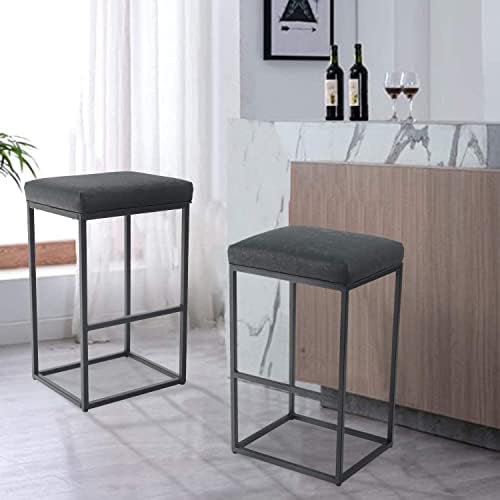 PHIVILLA 2 bar stools with footrest, kitchen chairs PU leather, backless stools, counter stools, bistro stools, for indoor outdoor dining room home bar coffee chairs, large