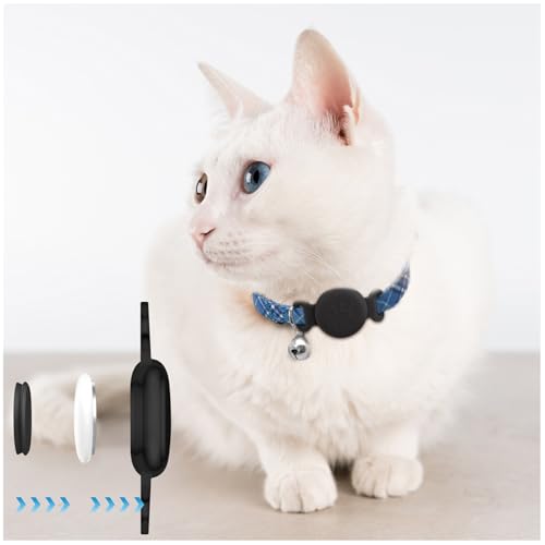 Vancle Hülle für AirTag Katzenhalsband, [2 Stück] Wasserdicht Silicone Schutzhülle für Apple Air Tag GPS Finder für Haustier Airtags Halsband Katze [1 mit Muster + 1 ohne Muster]