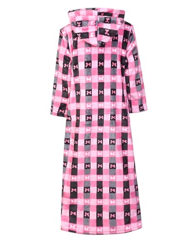 Image of Jxstar Girls Bathrobes Kids Long Hooded Robes Plush Full Length Coral Fleece Pajamas Sleepwear