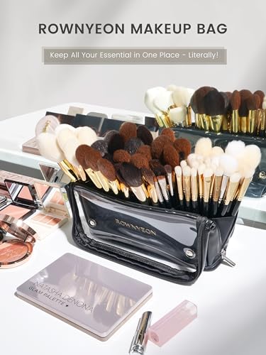 ROWNYEON Makeup Brush Bag, High Capacity Stand-Up Makeup Brush Holder, Travel Professional Cosmetic Bag Artist Organizer Bag Large Makeup Brush Case with Adjustable Divider (Brushes Not included)2