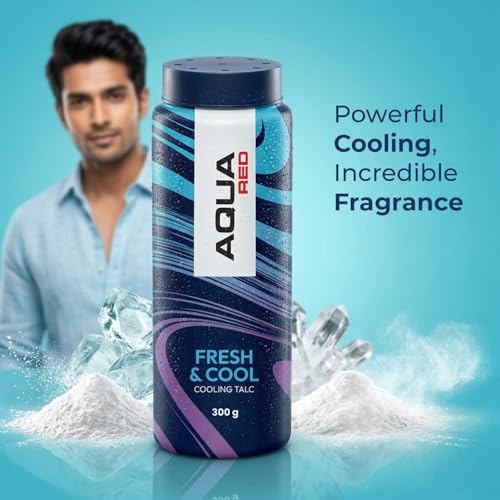 Image of Aqua Red Cooling Talc Powder Pack of 2 (300g Each) | Fresh & Cool Body Powder | Strong Cooling Effect, Sweat & Body Odour Protection | Long-Lasting Fragrance & Daily Use Talcum Powder