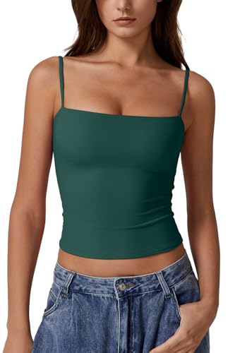 Image of QINSEN Women's Double Lined Basic Tank Top Adjustable Spaghetti Straps Sleeveless Camisole Shirts