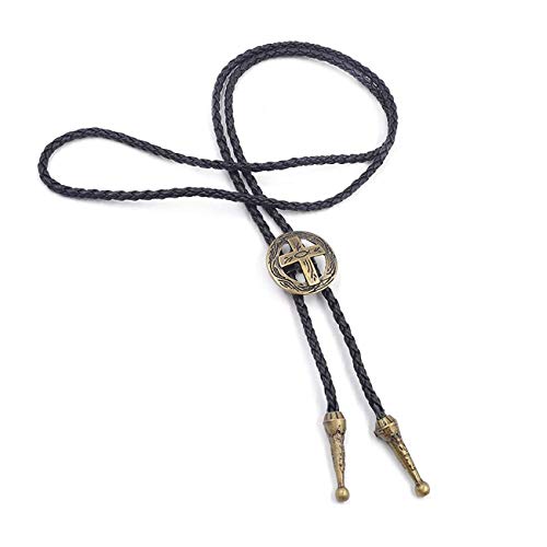 BRBAM Vintage Style Bolo Tie Western Cowboy Leather Rodeo Bolo Bola Tie Necktie for Man (Cross Shield-G)