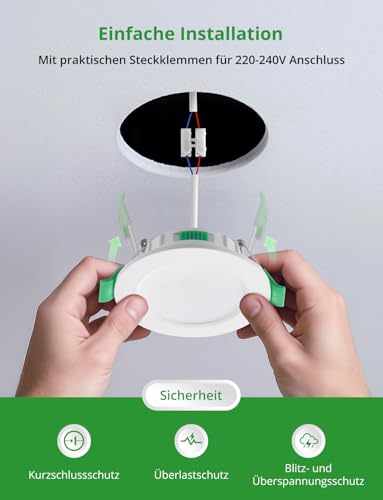 HOMEOW LED Einbaustrahler 230V 55mm – 68mm Lochmaß, 4W LED Spots Warmweiß Neutralweiß Kaltweiß, Einbauleuchten Deckenspots Einbau Ultra Flach IP44 für Bad, 6er Set