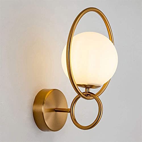 Image of WOKE Mid Century Sconces Lighting 1-Light Antique Golden Bathroom Vanity Light Round Glass Globe Wall Mount Lamp for Bedside Living Room Hallway Foyer (GoldColor & Without Bulb) 78945