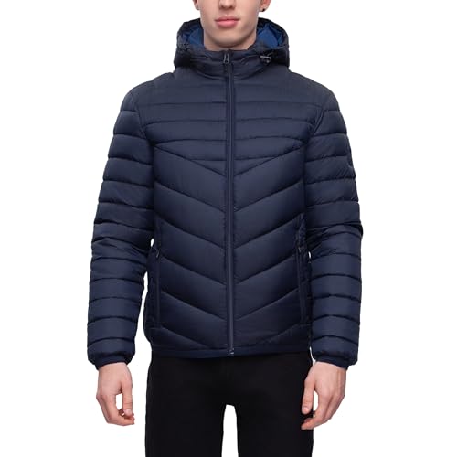 Rokka&Rolla Men's Lightweight Puffer Jacket Water-Resistant Hooded Winter Coat2