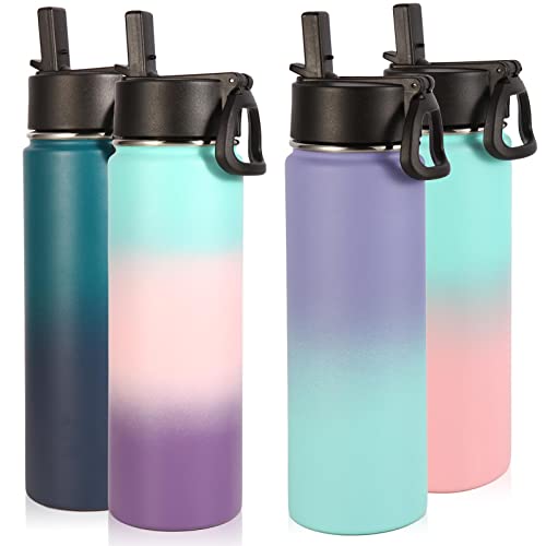 Image of Volhoply Insulated Water Bottles with Straw Bulk 4 Pack, 22 oz Stainless Steel Sports Bottle with Lid,Metal Travel Water Cups with Wide Mouth, Reusable Cold Water Flask for Hiking(Assorted,4 Set)