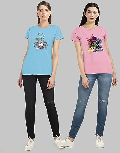 Image of Combo Women's T-Shirts, Cotton Half Sleeves Round-Neck Printed T-Shirt for Girls, & Women Tees (Pack of 2) 960-980-