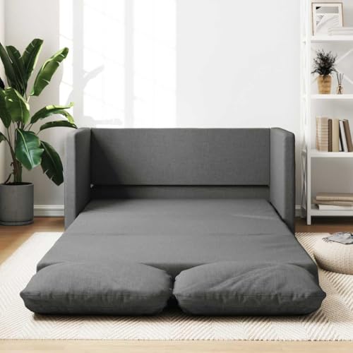 GeenYuu Sofá de suelo con función para dormir, color gris oscuro, 112 x 174 x 55 cm, funda de tela, sofá cama de 2 plazas para sala de estar, cama plegable para habitaciones pequeñas