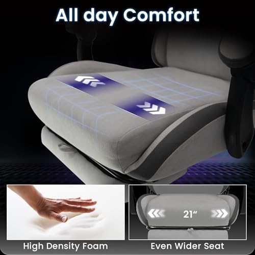 Image of N-GEN GAMING Video Gaming Chair Office Computer Desk Use Ergonomic Reclining Backrest Adjustable Armrests Lumbar Support Footrest High Density Foam Breathable Fabric Heavy Duty Base (Grey)