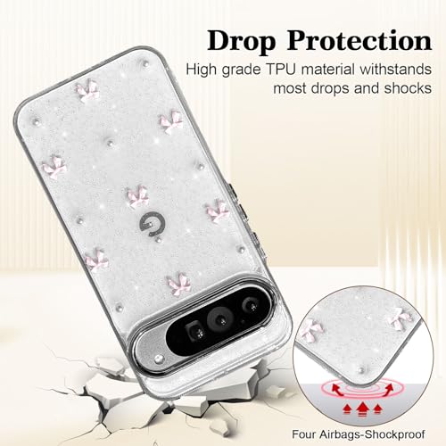 Coque Google Pixel 9 Pro XL transparente mignon étui silicone bowknot rose - 4