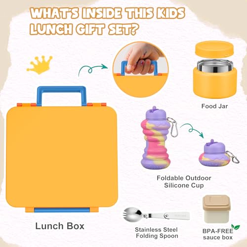 Image of Bento Lunch Box for Kids with 9oz Soup Thermo, Leakproof Lunch Food Containers with 4 Compartment, Kids Thermo Hot Food Jar for School Travel