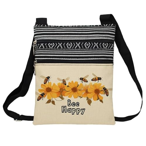 LiuenMgg Floral Bee Messenger Bag Small Ethnic Pattern Printed Adjustable
