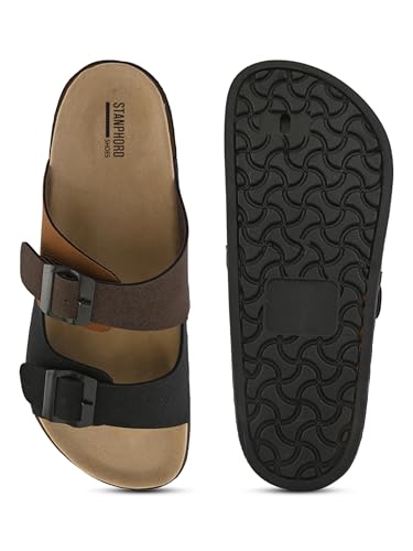 Image of STANPHORD mens Men Sandals Stanphord Men's Brown & Tan Adjustable Buckle Comfort Sandals | Lightweight Slip-On Open Toe Casual Sandal with Cushioned Footbed & Anti-Slip Sole for Daily Wear, Walking & Summer - TPAI 14827 BROWN-9