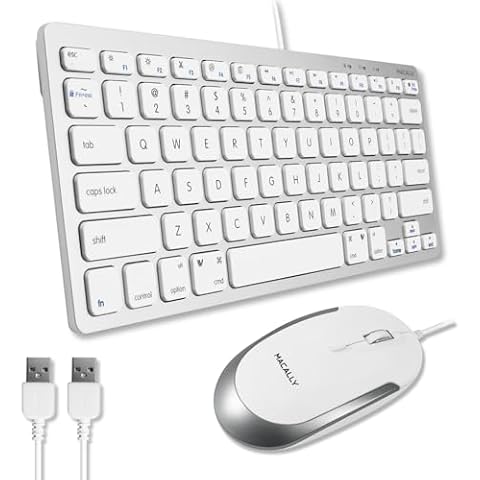 Macally USB Wired Keyboard and Mouse Combo for Mac and PC - Save Space with a Compact Small Mac Keyboard and Mouse for MacBook Pro/Air, iMac, Mac Mini/Pro - Compatible Apple Keyboard and Mouse Cover