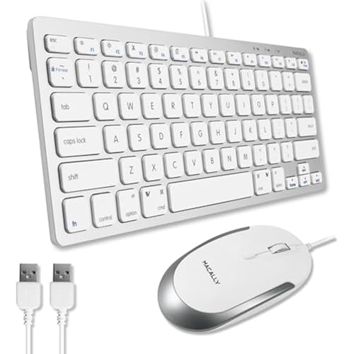 Macally USB Wired Keyboard and Mouse Combo for Mac and PC - Save Space with a Compact Small Apple Keyboard and Mouse for MacBook Pro/Air, iMac Mini/Pro
