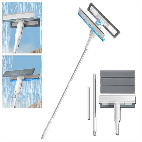 4 en 1 Spray Limpiacristales con Colector De Aguas Residuales Y 3 Paños Microfibra, Limpia Cristales con Varilla De Extensión para Baños,Ventanas,Espejos