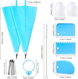 34 Pcs Piping Bags and Nozzles Set, Cake Decorating Set with 2 Silicone Icing Piping Bags, 24 Icing Piping Nozzles, 2 Coupler,3 Plastic Scrapers, Reusable Icing Bags and Nozzles