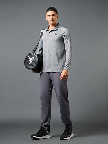 Image of TECHNOSPORT Mens Slim Fit Self-Design Full Sleeve Polo T-Shirt with Double Cool, SPF50+ Proerties for Gym, Workout and Regular Use