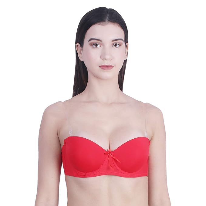 Image of Women's Balconette Bra Transparent Strapless Backless Invisible Clear Back Underwire Pushup Padded Bra Cups Demi