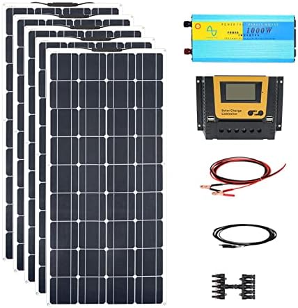 XINPUGUANG 500w Off Grid Solar Kit 5pcs 100w Flexible Solar Panel Monocrystalline Module + 50A Controller + 1000w Pureshine Inverter (500w)