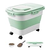 DDMOMMY 20-23 Lbs Dog Food Storage Container - Collapsible Dog Food Container with Attachable Casters and Scoop,Travel Silicone Bowl, Pet Food Storage Containers to Keep Dry Food Fresh,Easy to Move