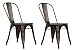 DHP Fusion Metal Dining Chair with Wood Seat, Distressed Metal Finish for Industrial Appeal, Set of two, Bronze