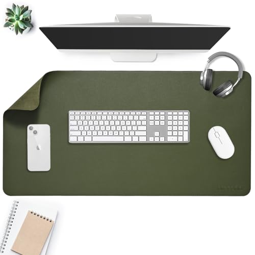 Image of AROPANA Anti-Slip Extended Mouse Pad | PU Vegan Leather Desk Mat | Large Computer Desk Protector Pad with Suede Base for Keyboard, Laptop, Office & Home (90x45CM, Deep Green)