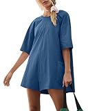KT Women's Casual Oversized Romper with Short Sleeves, Deep Pockets, Reversible, Athletic Workout Hot Shot Tee Blue Small