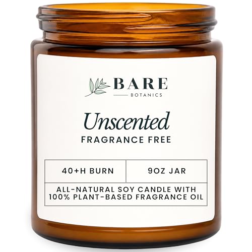 Bare Botanics Non-Toxic Unscented 9oz Soy Candle - 100% Plant-Based Fragrance Oils - Handpoured in...
