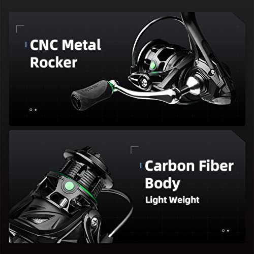 Handing Spinning Fishing Reels Light And Smooth Spinning Reels 6.2:1 Gear Ratio Carbon 33Lb Max Drag 2500 Series Black Saltwater And Freshwater Fishing (Green-2000) #TOP2