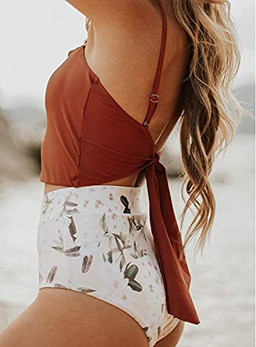 Avanova Women's Halter Ruffle High Waisted Bikini Two Piece Swimsuits Bathing Suits (M, S09 Red) #TOP1