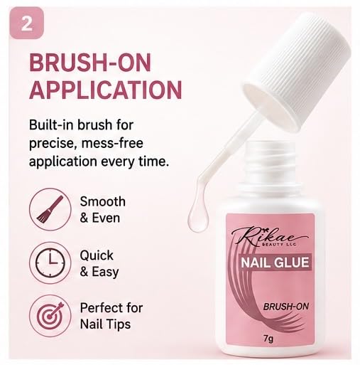 Beauty Air Dry Brush On Nail Glue for Press On Nails, No Lamp Needed, Precision Brush Applicator for False Nail Tips and Nail Art, 7g