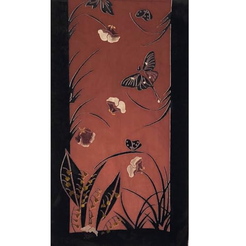 Silk Base Burn-out Velvet Oblong Shawl Scarf, Butterfly and Flora pattern, Dark Rusty Brown2