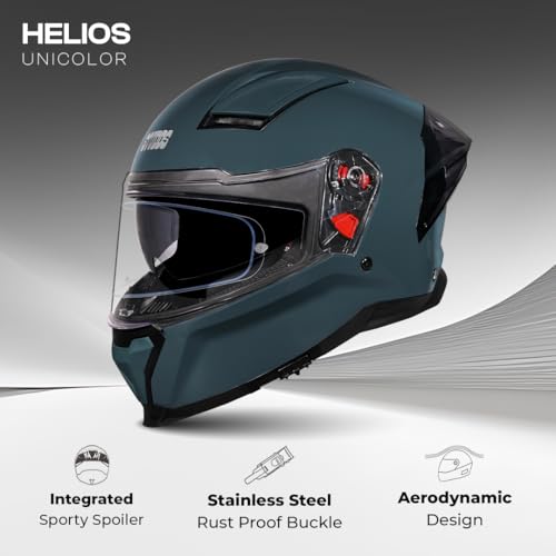 Image of STUDDS Helios ISI and DOT Certified Full Face Helmet with Antifog 100 Lens, Sporty Spoiler (Shark Skin Blue - L)