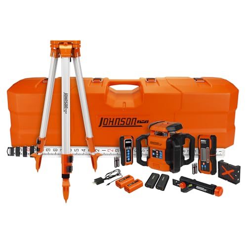 Johnson Level & Tool JRT300-RDHV-S Self-Leveling Red Dual Slope Rotary Laser System, 4,000FT Range, Lithium Ion Batteries, Magnetic Target, Laser Detector, Remote Control, Tripod and 13 FT Grade Rod