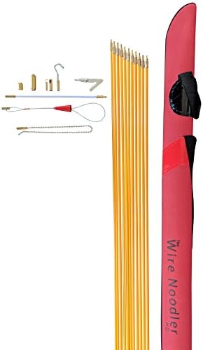Wire Noodler HD: Most Complete Wire and Cable Pulling Fish Tape Kit. 8 Attachments Including Flexible Nylon Rod, Chain Noodle, LED Light, Magnet, Various Hooks, and Carrying Case (32 foot)