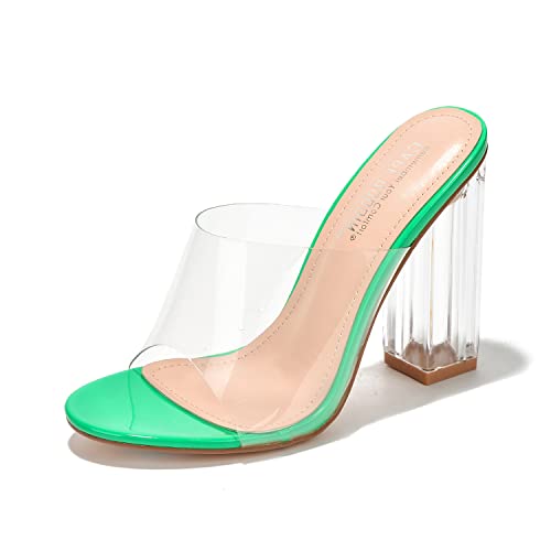 Image of Cape Robbin Fusion Chunky Block High Heels for Women, Transparent Booties for Women