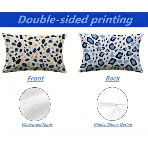 Housse de Coussin Aspect Lin Bleu Imperméable 50x70 cm Imprimé Léopard