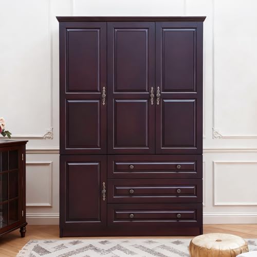 Solid Wood Wardrobe Closet with Drawers and Shelves