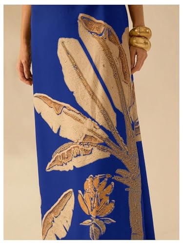 Image of SOLY HUX Women's Summer Maxi Dress Boho Print Tie Shoulder Spaghetti Strap Cut Out Tie Back Cami Dresses Sundress