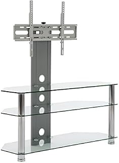 Clear Glass Floor TV Stand With Mount Fits Flat Panel LED LCD Plasma
