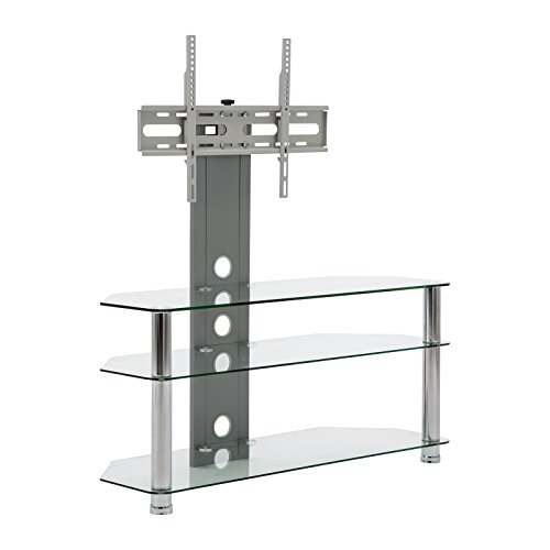 Clear Glass Floor TV Stand With Mount Fits Flat Panel LED LCD Plasma