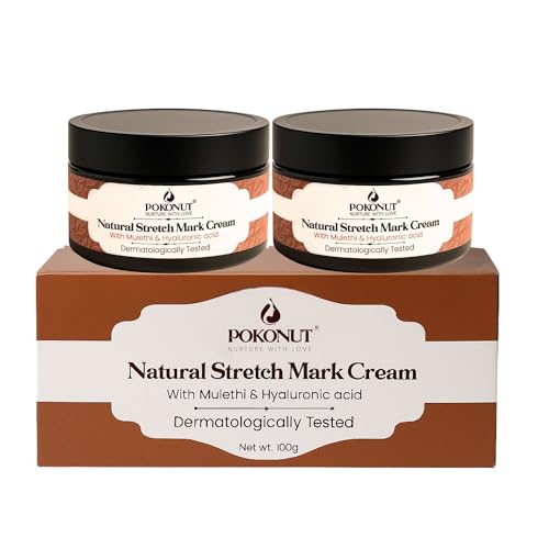 Image of POKONUT - nurture with love Ayurvedic Stretch Mark Cream | Improves Appearance Of Fresh And Mature Stretch Marks | Infused With Hyaluronic Acid & Rosehip Oil | Natural And Cruelty-Free | (50 gm, Pack of 2)
